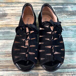 BeautiFeel Edyta Sandal Womens 6.5-7 Black Italian Suede Handmade Laced Comfort